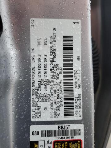 5TFRW5F11GX198754 - 2016 TOYOTA TUNDRA DOUBLE CAB SR/SR5 SILVER photo 12