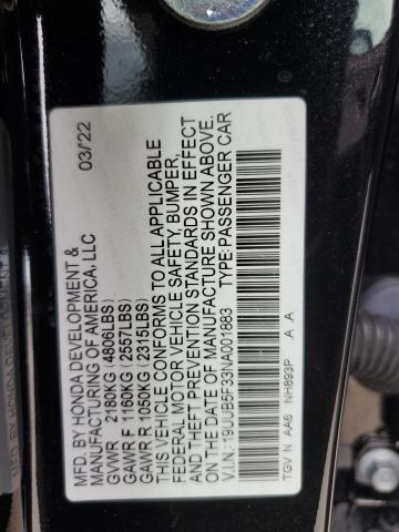 19UUB5F33NA001883 - 2022 ACURA TLX BLACK photo 12