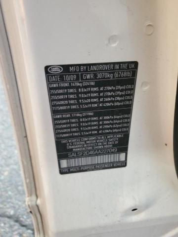 SALSF2D46AA227049 - 2010 LAND ROVER RANGE ROVE HSE WHITE photo 12