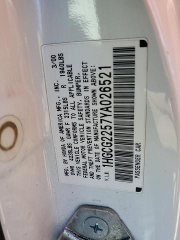 1HGCG2257YA026521 - 2000 HONDA ACCORD EX WHITE photo 12