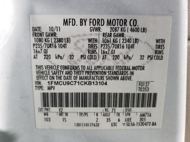 1FMCU9C71CKB13104 - 2012 FORD ESCAPE XLS TWO TONE photo 13