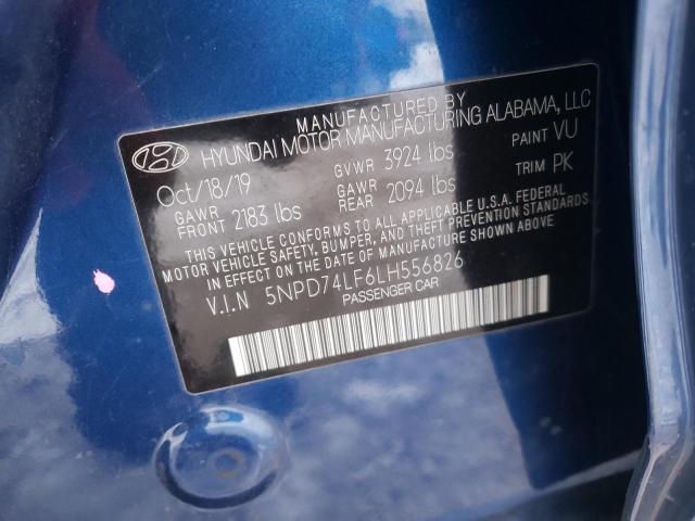 5NPD74LF6LH556826 - 2020 HYUNDAI ELANTRA SE BLUE photo 13