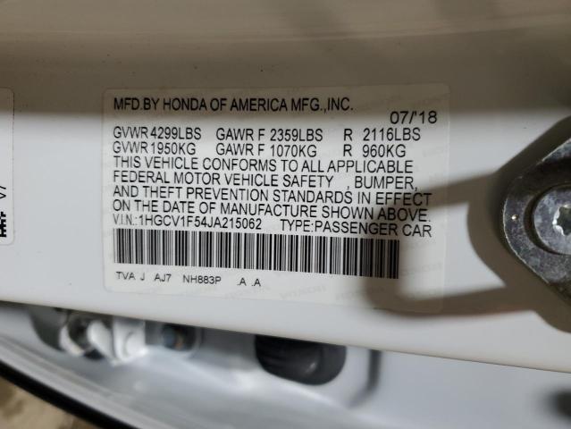 1HGCV1F54JA215062 - 2018 HONDA ACCORD EXL WHITE photo 12