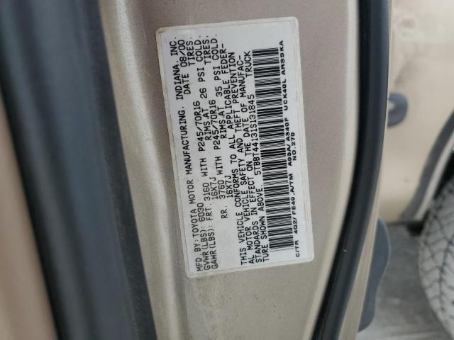 5TBBT44131S131845 - 2001 TOYOTA TUNDRA ACCESS CAB Золотий фото 12