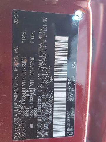 5TDHZRBH3MS092143 - 2021 TOYOTA HIGHLANDER XLE RED photo 13