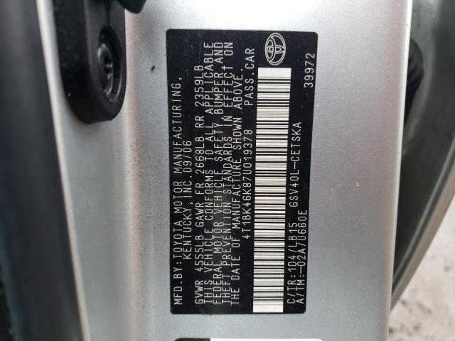 4T1BK46K87U019378 - 2007 TOYOTA CAMRY LE SILVER photo 12