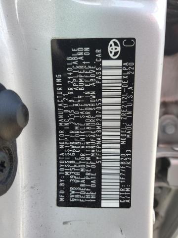 5YFEPMAE8MP207055 - 2021 TOYOTA COROLLA LE Күміс фото 12