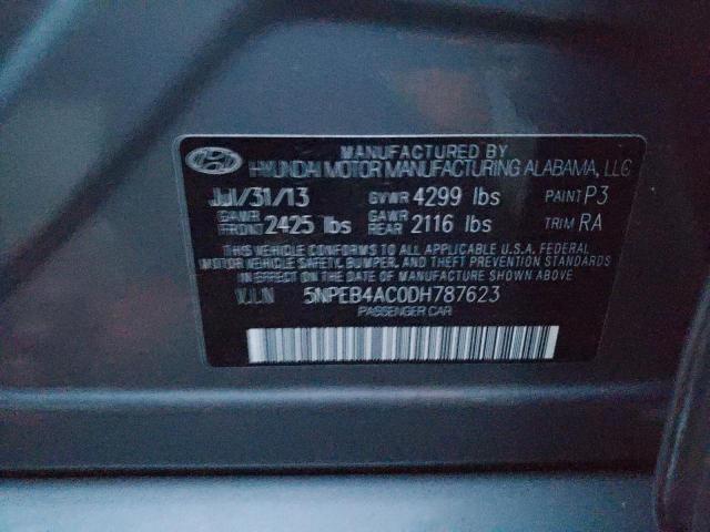 5NPEB4AC0DH787623 - 2013 HYUNDAI SONATA GLS GRAY photo 12