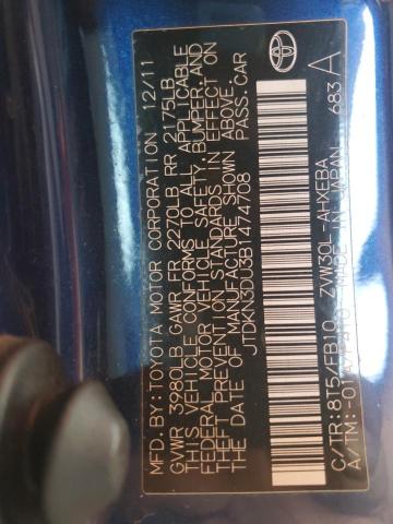 JTDKN3DU3B1474708 - 2011 TOYOTA PRIUS BLUE photo 12