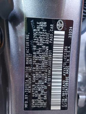 4T1B11HK2JU025831 - 2018 TOYOTA CAMRY L ნაცრისფერი ფოტო 13