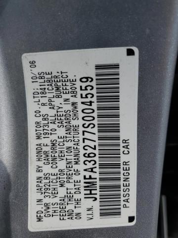 JHMFA36277S004559 - 2007 HONDA CIVIC HYBRID SILVER photo 13