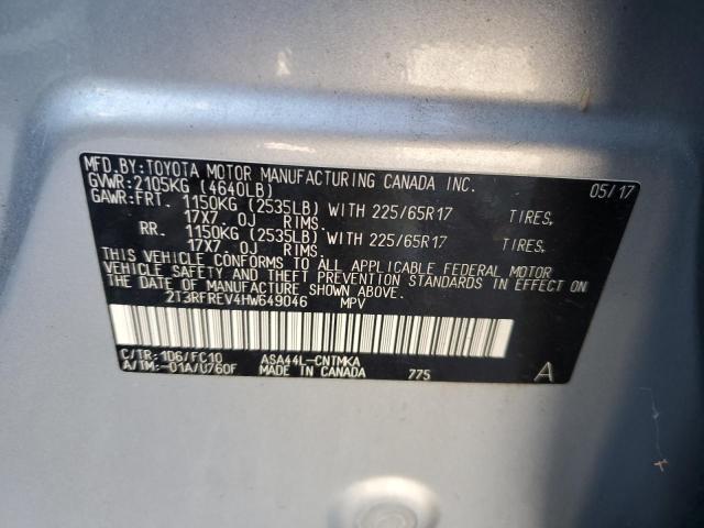 2T3RFREV4HW649046 - 2017 TOYOTA RAV4 XLE فضي صورة 13