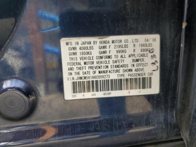 JHMCM56166C009273 - 2006 HONDA ACCORD VALUE BLUE photo 12