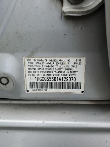 1HGCG55661A129070 - 2001 HONDA ACCORD EX SILVER photo 12
