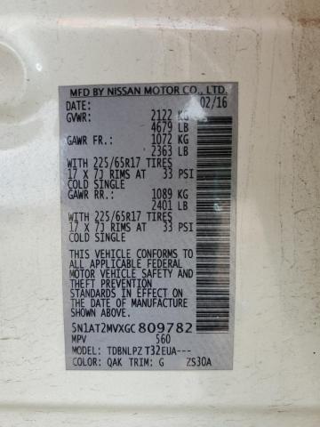 5N1AT2MVXGC809782 - 2016 NISSAN ROGUE S WHITE photo 13