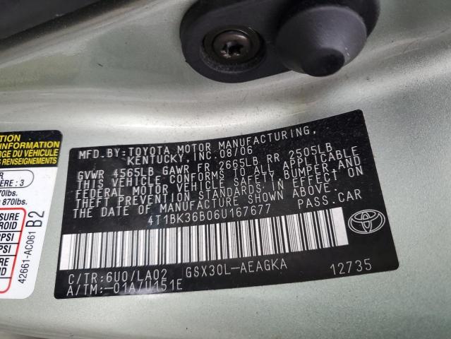 4T1BK36B06U167677 - 2006 TOYOTA AVALON XL GREEN photo 12