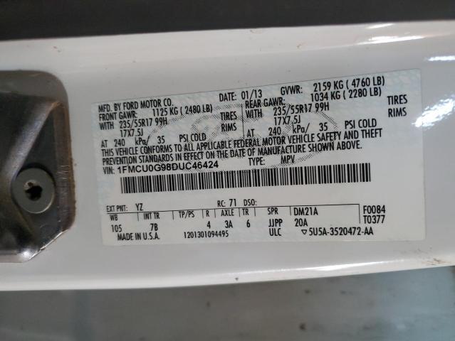 1FMCU0G98DUC46424 - 2013 FORD ESCAPE SE WHITE photo 13