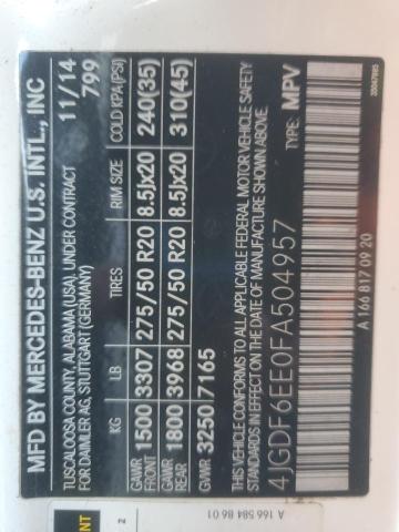 4JGDF6EE0FA504957 - 2015 MERCEDES-BENZ GL 450 4MATIC WHITE photo 13