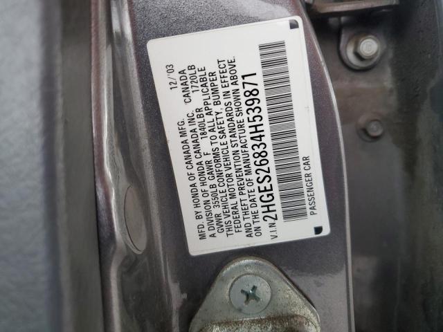 2HGES26834H539871 - 2004 HONDA CIVIC EX GRAY photo 12