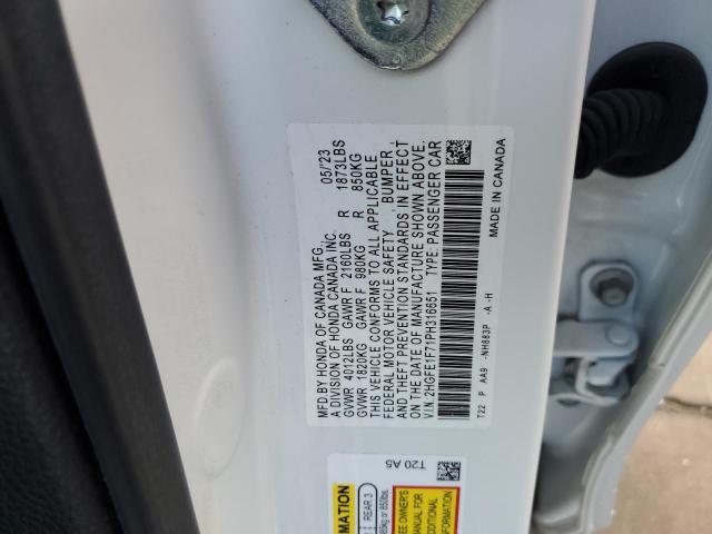 2HGFE1F71PH316651 - 2023 HONDA CIVIC EX WHITE photo 12