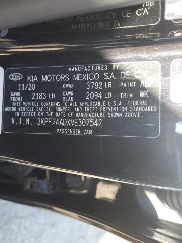 3KPF24ADXME307542 - 2021 KIA FORTE FE BLACK photo 12