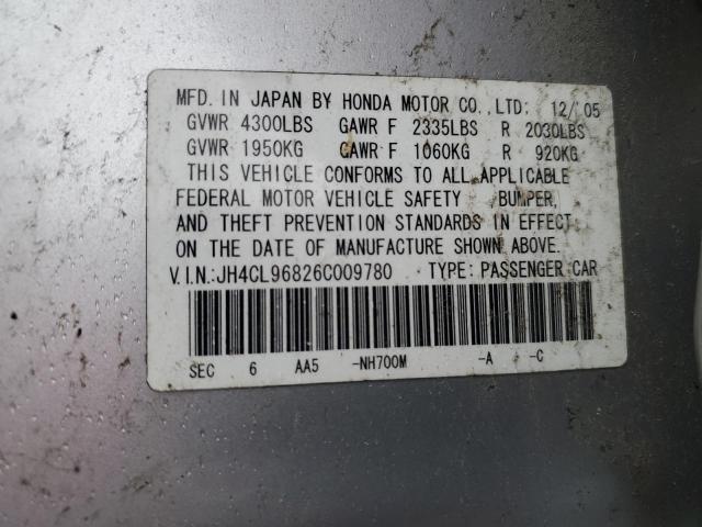 JH4CL96826C009780 - 2006 ACURA TSX SILVER photo 12