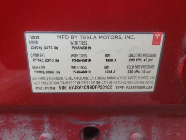 5YJSA1CN9DFP20102 - 2013 TESLA MODEL S წითელი ფოტო 12