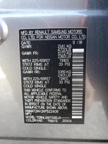 KNMAT2MV2KP522409 - 2019 NISSAN ROGUE S Gris photo 13