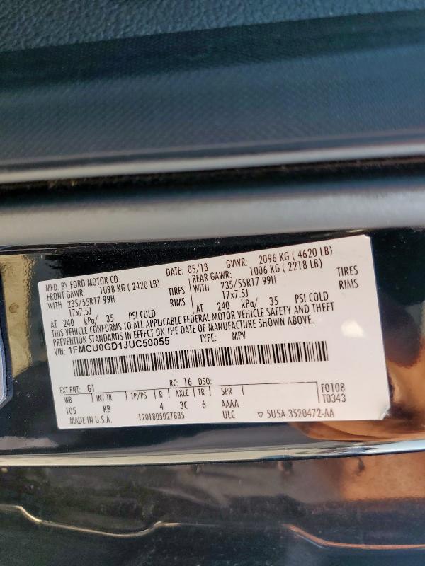 1FMCU0GD1JUC50055 - 2018 FORD ESCAPE SE Қара фото 14