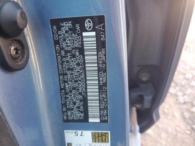 JTDKB20U863157459 - 2006 TOYOTA PRIUS ლურჯი ფოტო 12