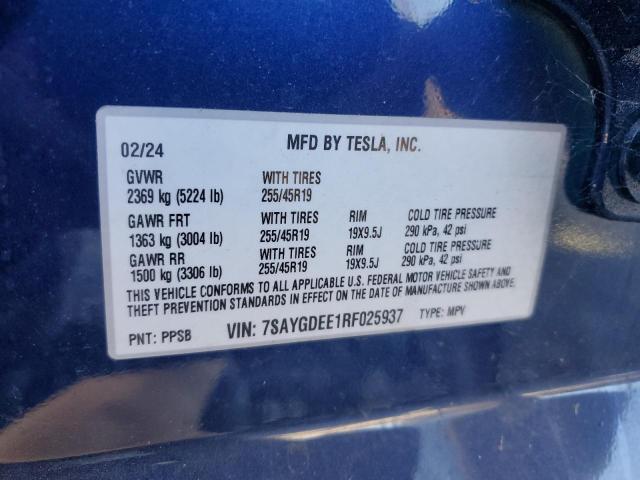 7SAYGDEE1RF025937 - 2024 TESLA MODEL Y Niebieski zdjęcie 13