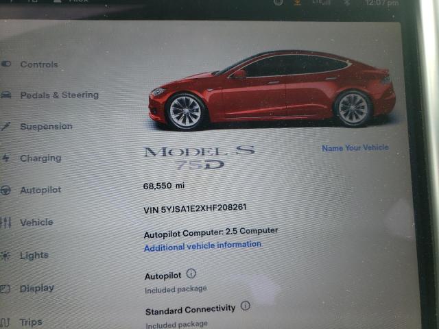 5YJSA1E2XHF208261 - 2017 TESLA MODEL S RED photo 9