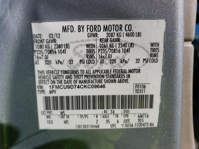 1FMCU9D74CKC09646 - 2012 FORD ESCAPE XLT TWO TONE photo 13