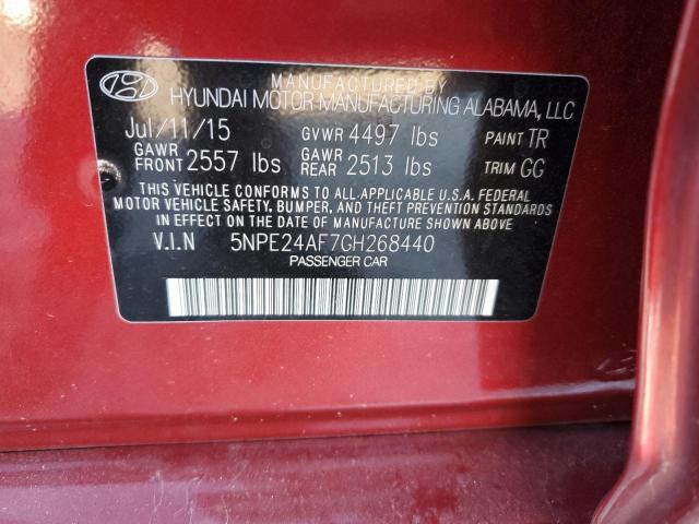 5NPE24AF7GH268440 - 2016 HYUNDAI SONATA SE RED photo 12
