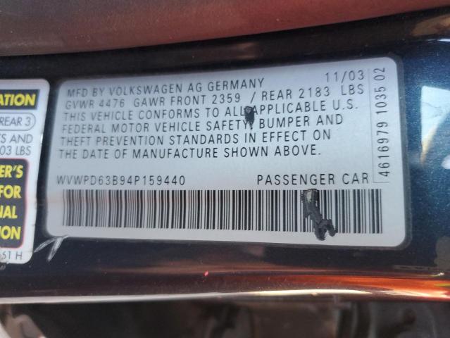 WVWPD63B94P159440 - 2004 VOLKSWAGEN PASSAT GLS BLUE photo 12