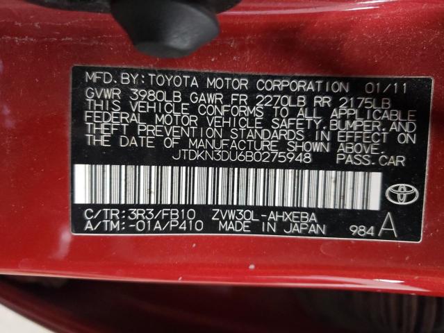 JTDKN3DU6B0275948 - 2011 TOYOTA PRIUS 红色 照片 13