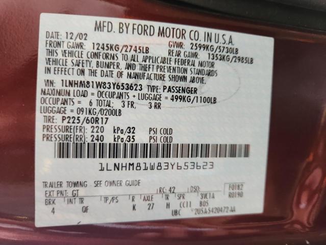 1LNHM81W83Y653623 - 2003 LINCOLN TOWN CAR EXECUTIVE Rot Foto 12