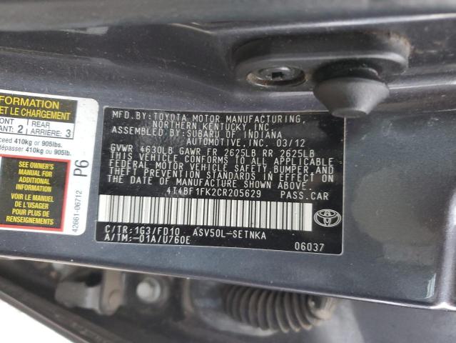 4T4BF1FK2CR205629 - 2012 TOYOTA CAMRY BASE CHARCOAL photo 13