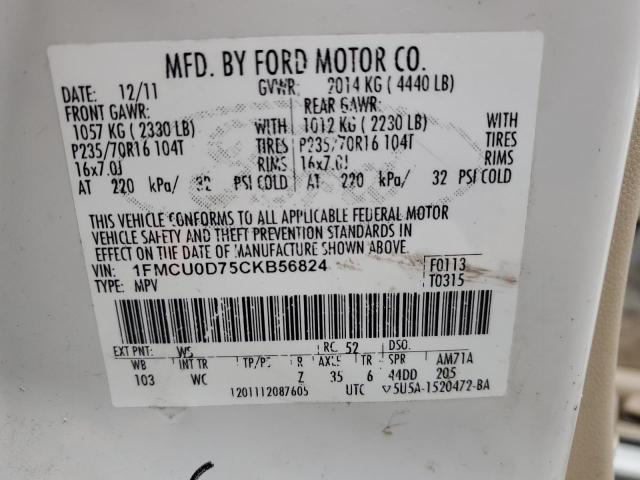 1FMCU0D75CKB56824 - 2012 FORD ESCAPE XLT WHITE photo 13