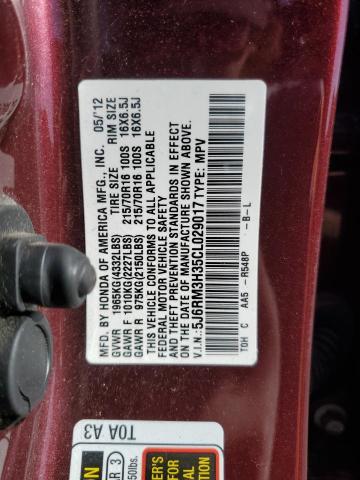 5J6RM3H35CL029017 - 2012 HONDA CR-V LX ბურგუნდია ფოტო 13