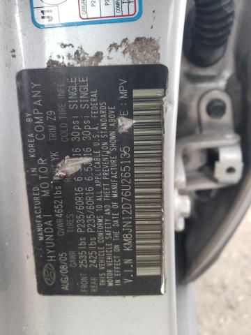 KM8JN12D76U265135 - 2006 HYUNDAI TUCSON GLS SILVER photo 12