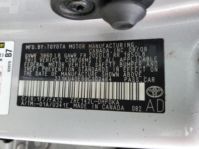2T1KU40E99C102464 - 2009 TOYOTA COROLLA MA 银色 照片 13