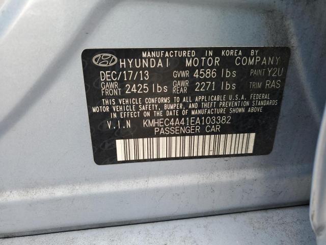 KMHEC4A41EA103382 - 2014 HYUNDAI SONATA HYBRID BLUE photo 12