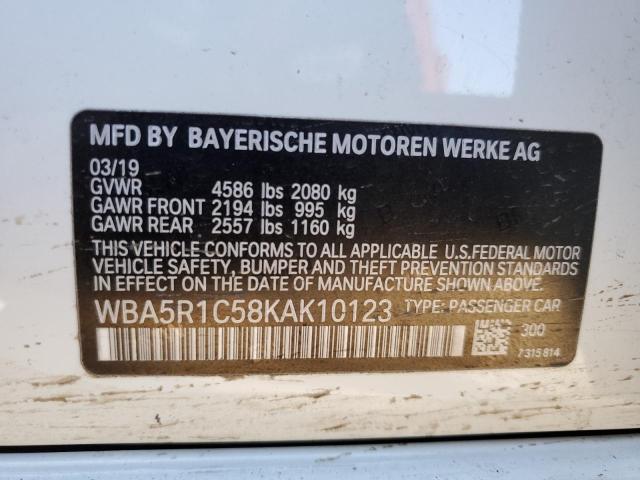 WBA5R1C58KAK10123 - 2019 BMW 330I WHITE photo 12