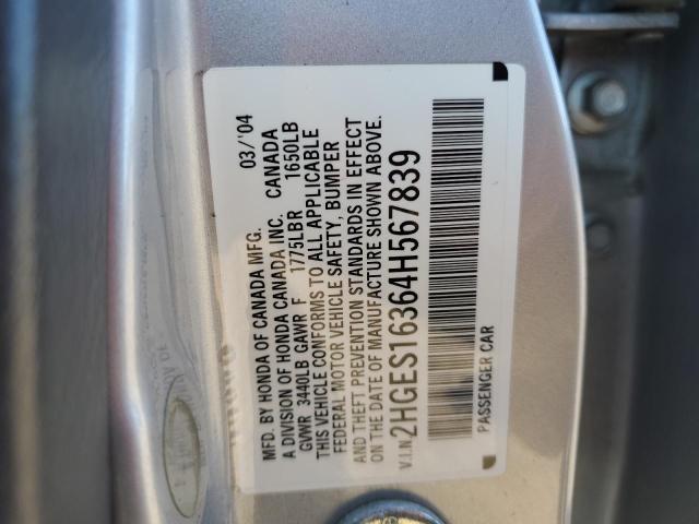 2HGES16364H567839 - 2004 HONDA CIVIC DX VP Gümüş foto 12