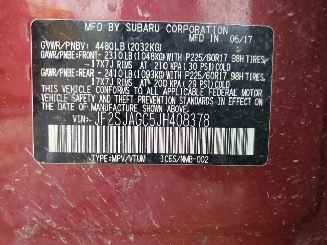 JF2SJAGC5JH408378 - 2018 SUBARU FORESTER 2.5I PREMIUM Kırmızı fotoğraf 14