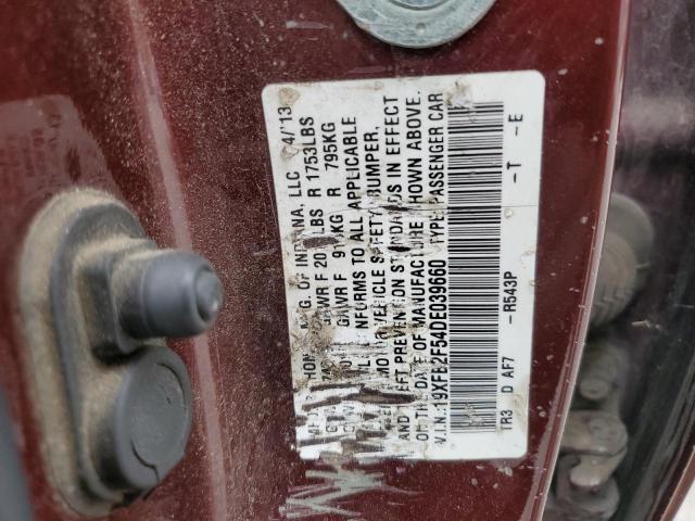19XFB2F54DE039660 - 2013 HONDA CIVIC LX BURGUNDY photo 12