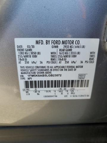 1FM5K8AB5LGB23072 - 2020 FORD EXPLORER POLICE INTERCEPTOR Argent photo 13