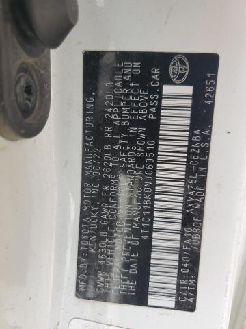 4T1C11BK0NU069510 - 2022 TOYOTA CAMRY LE თეთრი ფოტო 12