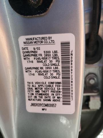 JN8DR09Y23W809957 - 2003 NISSAN PATHFINDER LE SILVER photo 12